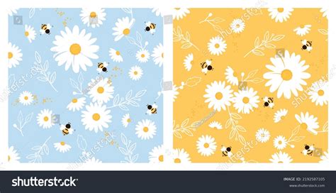 Seamless Pattern Daisy Flower Bee Cartoons Stock Vector Royalty Free