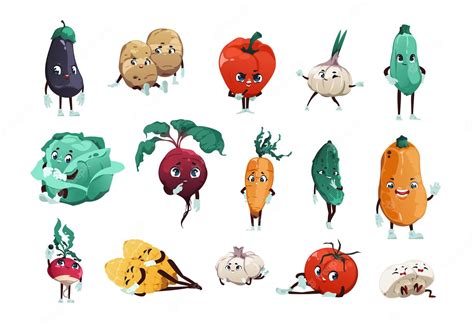 Personajes Vegetales Dibujos Animados Lindos Alimentos Orgánicos