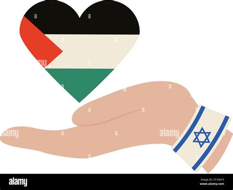 Israel And Palestine Flags With Hand Lifting Heart Stock Vector Image