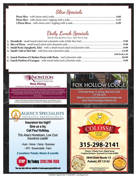 Stefano S Pulaski Fasprint Menus