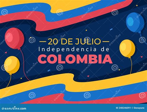 20 De Julio Independencia De Colombia Cartoon Illustration With Flags