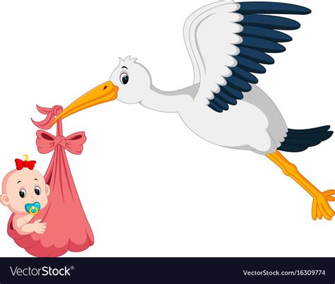 Stork with baby cartoon Royalty Free Vector Image