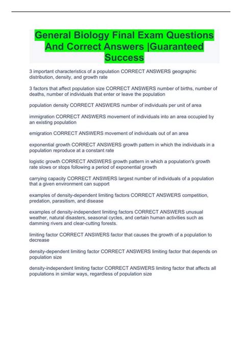 General Biology Final Exam Questions And Correct Answers |Guaranteed