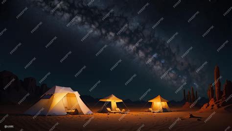 Premium AI Image | Camping tents in the desert at night