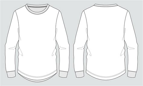 Long sleeve T shirt technical fashion flat sketch vector Illustration ...