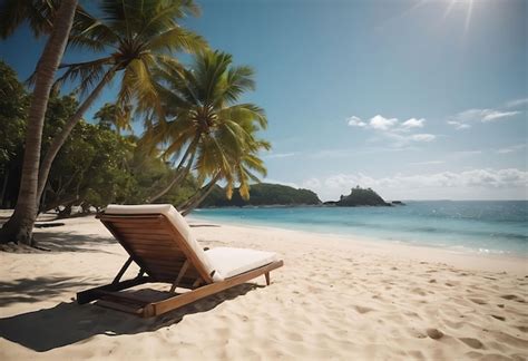 Premium Photo | A lounge chair on a beach with palm trees in the background