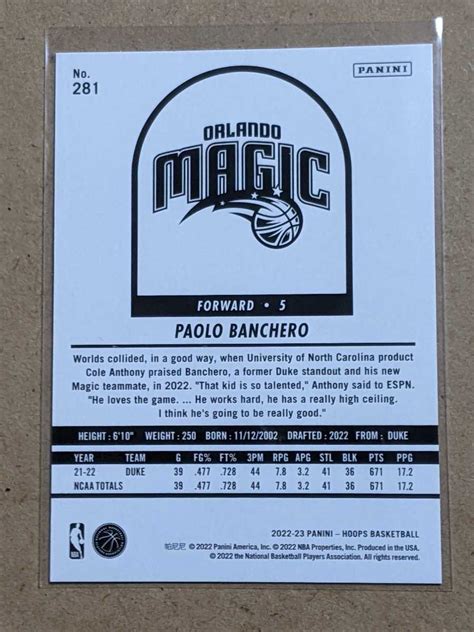 PAOLO BANCHERO NBA 2022 23 PANINI HOOPS BASKETBALL フープス パオロバンケロ 281