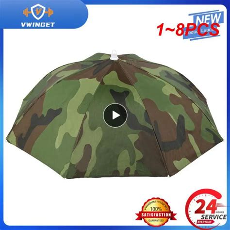 1 8PCS Portable Rain Umbrella Hat Army Green Foldable Outdoor Pesca Sun