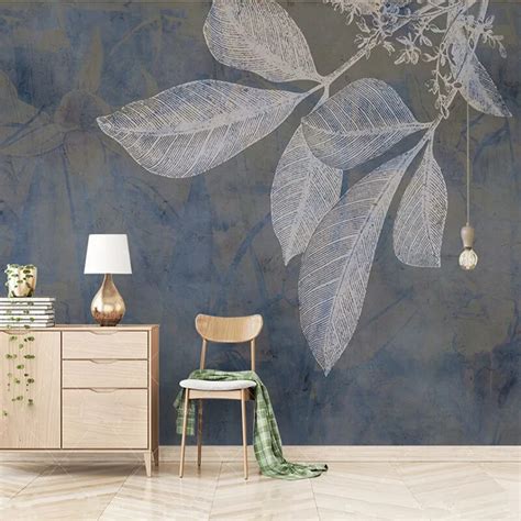 Papier Peint Mural Intiss Moderne La Mode Lignes Bleues Feuilles