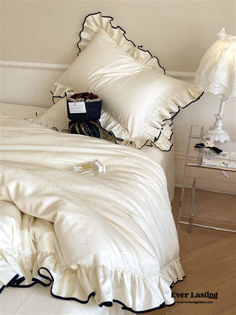 Silky Ruffle Bedding Set Ivory White Best Stylish Bedding Ever Lasting