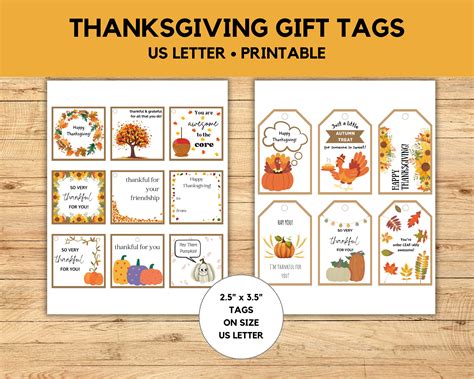 Thanksgiving Gift Tags Printable, Thanksgiving Treat Tags Printable ...