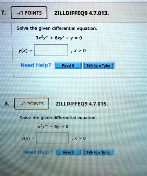 Solved 1 1 Points Zilldiffeq9 4 7 013 Solve The Given Differential