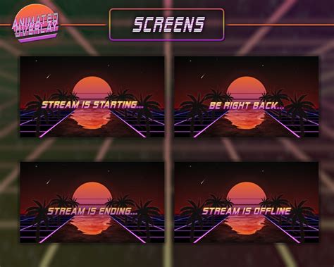 Animated Stream Neon Retrowave Overlay Complete Twitch Pack Retro Synthwave Vaporwave