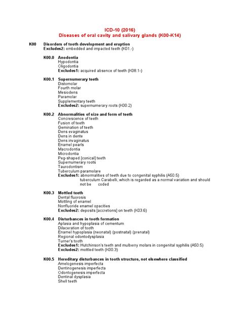 ICD-10 Oral Cavity | PDF | Human Tooth | Tooth Enamel