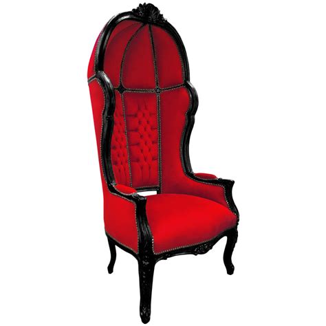 Grand Fauteuil Carrosse De Style Baroque Velours Rouge Et Bois Noir