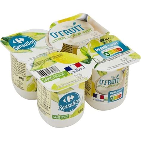 Yaourt citron citron vert CARREFOUR SENSATION les 4 pots de 120g à