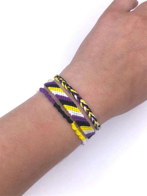 Set Of 3 Subtle Non Binary Friendship Bracelet Delicate Lgbt Pride