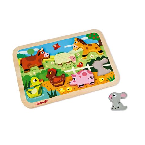 JANOD J07055 Puzzle en bois sur le thème de la ferme