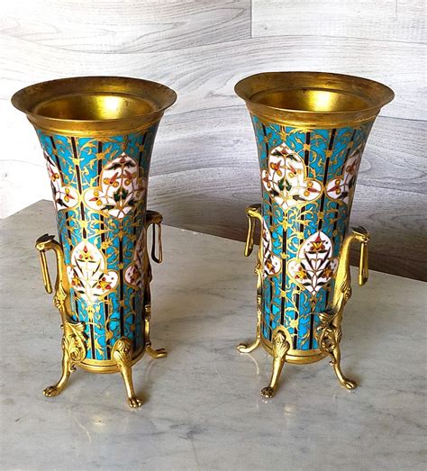 Proantic Paire De Vases En Mail Cloisonn Et Bronze Si