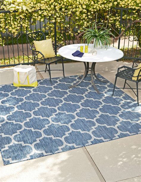 Navy Blue 10 8 X 10 8 Outdoor Trellis Square Indoor Outdoor Rug