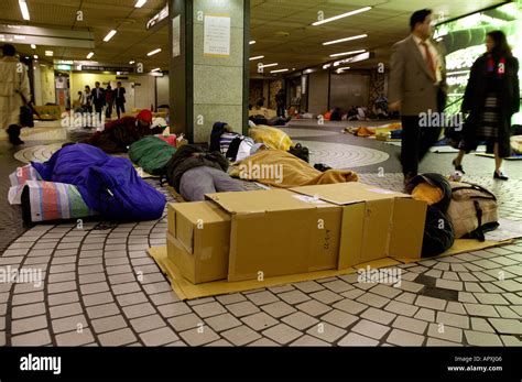 Homeless Living Boxes In Tokyo Japan Overnight Temporary Shelter Of