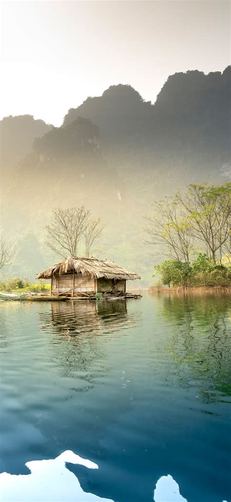 Scenery Wallpaper 4K, Body of Water, Hut, Summer, Lake