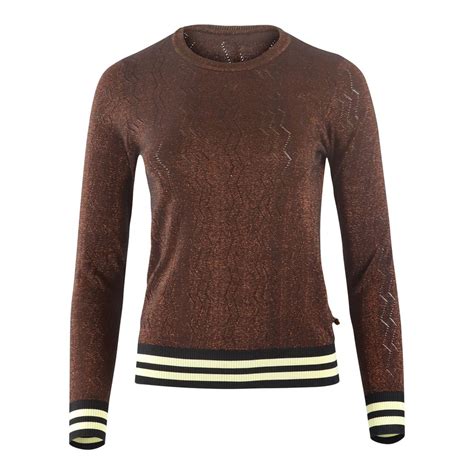 Scotch And Soda Pullover Knit Lurex And Striped Rib In Bronze Aristocrat