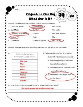 Space Instructional Packet Worksheets Quizzes Study Guides