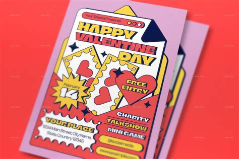 Colorful Retro Happy Valentine Day Flyer Set Print Templates Graphicriver