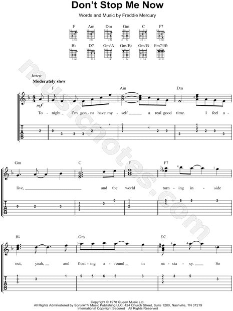 Queen Don T Stop Me Now Guitar Tab In F Major Download And Print Sku Mn0194823