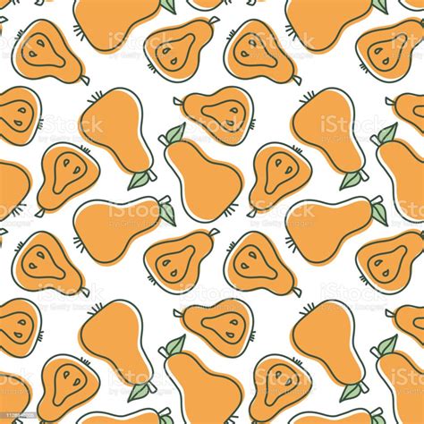 Pear Seamless Pattern Hand Drawn Fresh Fruit Vector Sketch Background