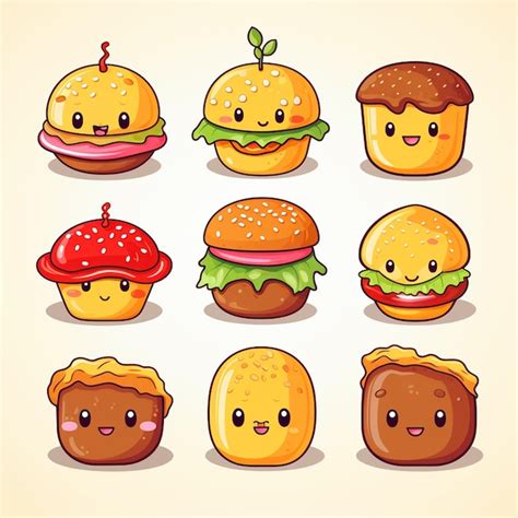 Premium Photo Cartoon Hamburgers With Different Emotions Vector