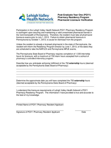 Fillable Online Fillable Online Lvhn Pharmacist Licensure Verification