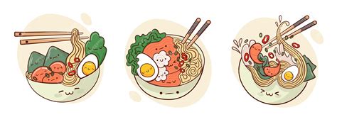 Dibuje Sopa De Ramen Kawaii Divertida En Una Ilustración De Vector De