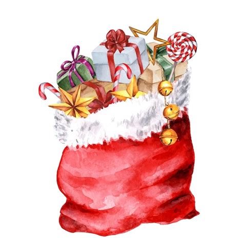 Premium Vector Watercolor Christmas Santa S Bag With Ts