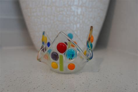 Fused Handkerchief Art Glass Tea Light Candle Holder Etsy