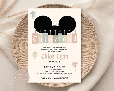 Magical Disneyland Birthday Party Invitation Wdw Boho Theme Invite