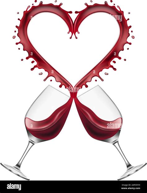 Red Wine Glasses Toast With Heart Shaped Splash Stock Vector Image And Art Alamy