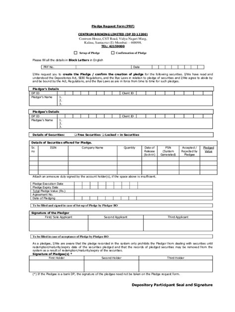 Fillable Online Margin Pledge Repledge Request Form Mprf Fax Email