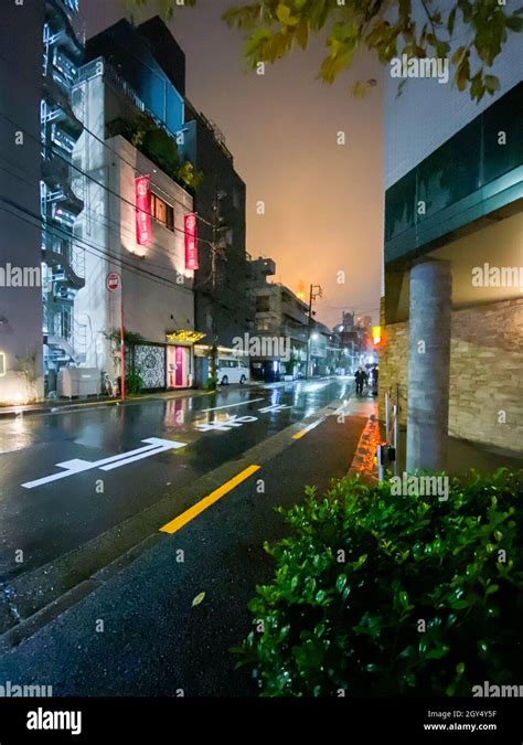 Tokyo, Japan - 17 November 2019: Night rainy scene of Tokyo street ...