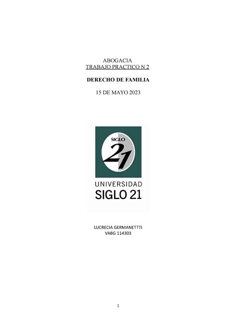 TP2 Dfamilia LG Tp 2 ABOGACIA TRABAJO PRACTICO N 2 DERECHO DE