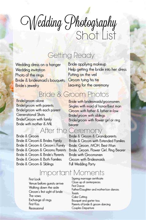 wedding photography checklist template web click    print