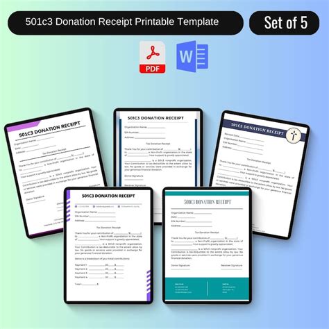 C Donation Receipt Template Printable Pdf Word Pack Etsy