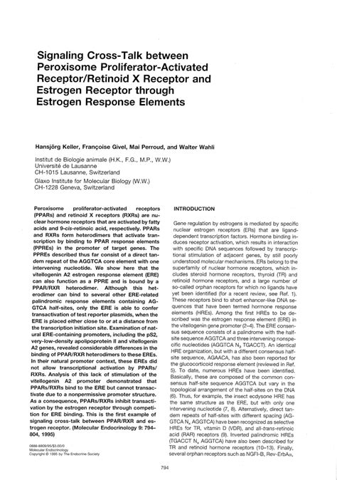 PDF Signaling Cross Talk Between Peroxisome Proliferator Activated