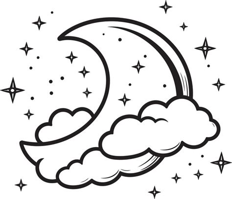 Un Dibujo De Una Luna Con Estrellas Y Nubes Vector Premium Generado