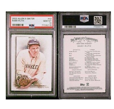 Babe Ruth Topps Allen Ginter Gem Mint Psa Rare Perfect