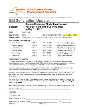 Fillable Online Ogs Ny Bid Solicitation Update 7 Office Of General