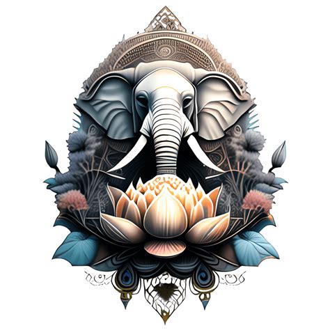 Hyperrealistische Lotus Mandala Afbeelding Met Olifantengezicht