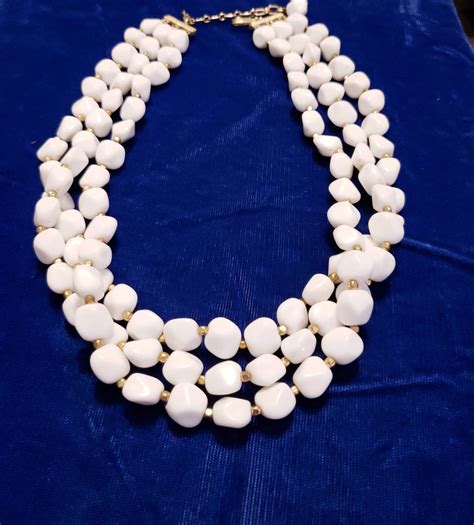 Crown Trifari Multi Strand White Bead Gold Tone Necklace Mid Etsy