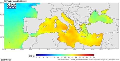 Temperatura Superficial Del Agua Del Mediterr Neo En Primavera De